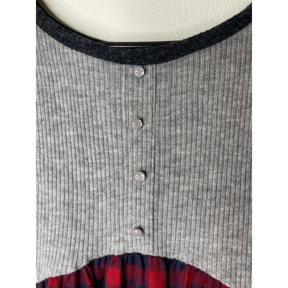 Anthropologie THML Grey Red Blue Plaid 3/4 Sleeve Dress - Picture 5 of 6